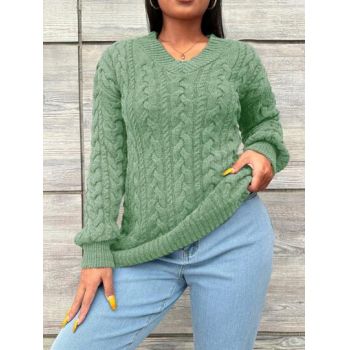 Pulover din tricot, cu maneca lunga, verde, dama, Shein