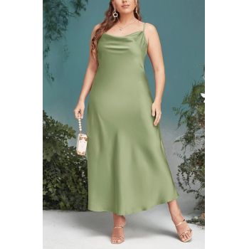 Rochie maxi, cu bretele si decolteu, verde, dama, Shein