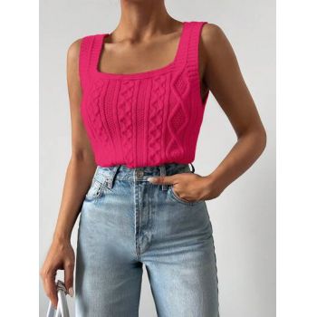 Top din tricot, cu decolteu, roz, dama, Shein la reducere