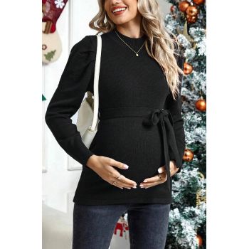 Pulover cu maneca lunga si cordon, Maternity, negru, dama, Shein