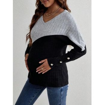 Pulover din tricot, cu maneca lunga, Maternity, negru, dama, Shein