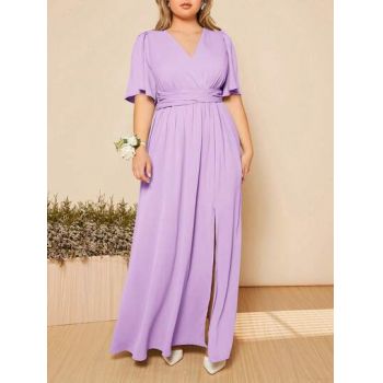 Rochie maxi, cu decolteu si maneca scurta, mov, dama, Shein