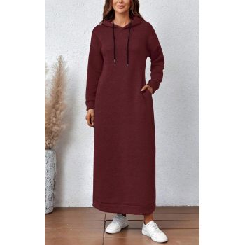 Rochie maxi, cu gluga si buzunar, visiniu, dama, Shein la reducere