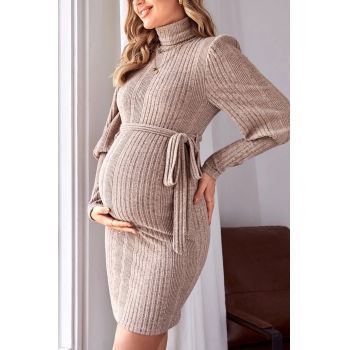 Rochie mini, cu guler inalt si cordon, Maternity, gri, dama, Shein