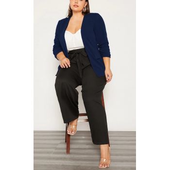 Blazer cu maneca lunga si buzunare, albastru, dama, Shein