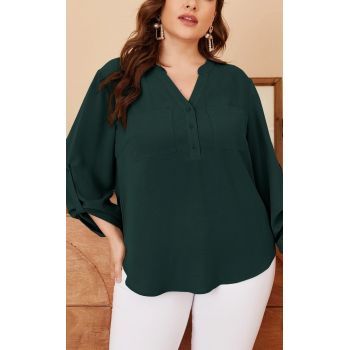 Bluza cu nasturi si maneca lunga, verde, dama, Shein