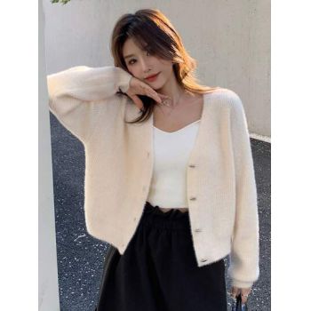 Cardigan cu nasturi, crem, dama, Shein la reducere