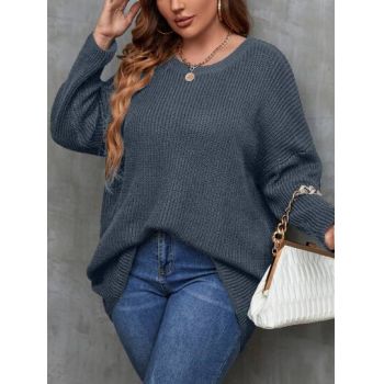 Pulover din tricot, oversized, gri, dama, Shein