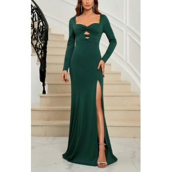 Rochie maxi, cu slit si decolteu patrat, verde, dama, Shein