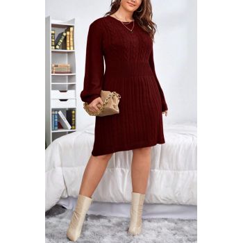 Rochie mini din tricot, cu maneca lunga, visiniu, dama, Shein