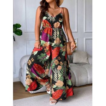 Salopeta lunga, cu imprimeu floral si decolteu, multicolor, dama, Shein ieftina