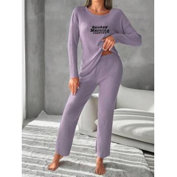 Set pijama, bluza si pantaloni lungi, mov, dama, Shein