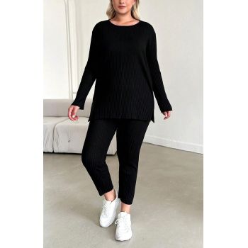 Bluza din tricot, cu maneca lunga, negru, dama, Shein