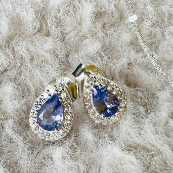 Cercei stud tanzanit, topaz din argint Pear de firma originali