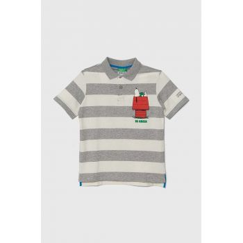 United Colors of Benetton tricouri polo din bumbac pentru copii x Snoopy culoarea gri, modelator