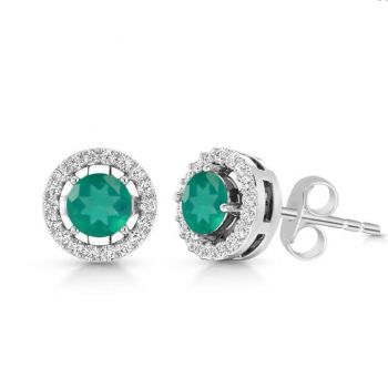 Cercei stud onix verde, topaz alb 8 mm ieftini