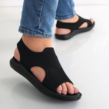 Sandale dama fara toc Negre din Textil Nelaj