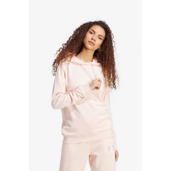 adidas hanorac de bumbac OS femei, culoarea roz, cu glugă, cu imprimeu IP3764-pink