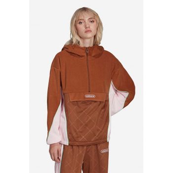 adidas Originals bluză femei, culoarea maro, cu glugă, cu imprimeu HL0050-brown