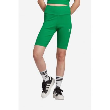 adidas Originals pantaloni scurți femei, culoarea verde, uni, high waist IL9620-green