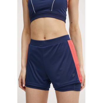 Fila pantaloni scurți de alergare Racale culoarea albastru marin, cu imprimeu, high waist, FAW0708