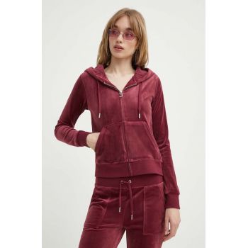 Juicy Couture bluză din velur culoarea bordo, cu glugă, neted, JCAP176