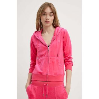 Juicy Couture bluză din velur culoarea roz, cu glugă, neted, JCAP176EU