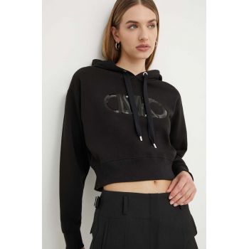 MICHAEL Michael Kors hanorac de bumbac femei, culoarea negru, cu glugă, cu imprimeu