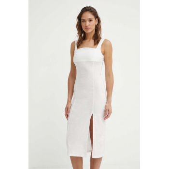 Sisley rochie din in culoarea bej, midi, drept