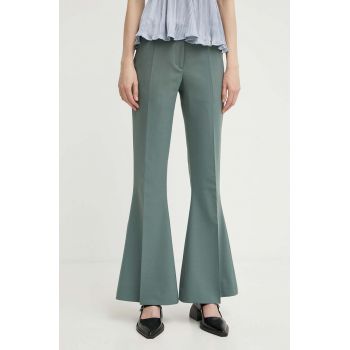 Tiger Of Sweden pantaloni din lana Veira culoarea verde, evazati, medium waist, S70902057