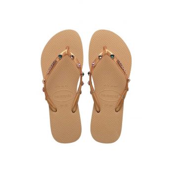 Havaianas slapi SLIM LUXURY femei, culoarea auriu, cu toc plat, 4149285.0570