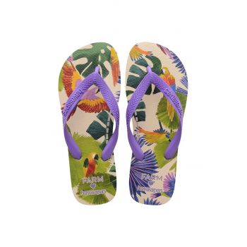 Havaianas slapi TOP FARM PASSAROS femei, culoarea violet, cu toc plat, 4149555.3503