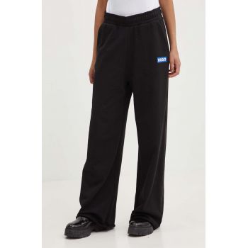 Hugo Blue pantaloni de trening din bumbac culoarea negru, cu imprimeu, 50522435