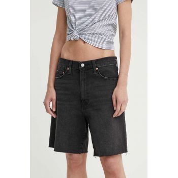 Levi's pantaloni scurti jeans BERMUDA SHORT femei, culoarea negru, neted, high waist, A8720