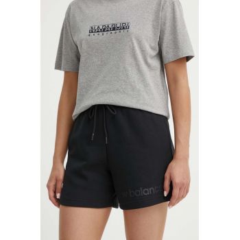 New Balance pantaloni scurti femei, culoarea negru, cu imprimeu, high waist, WS41550BK