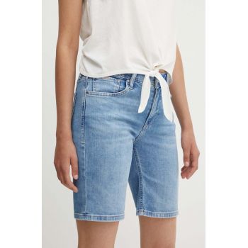 Pepe Jeans pantaloni scurti jeans SLIM SHORT MW femei, neted, medium waist, PL801120MN7