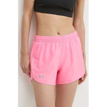 Under Armour pantaloni scurți de alergare Fly By culoarea roz, neted, high waist