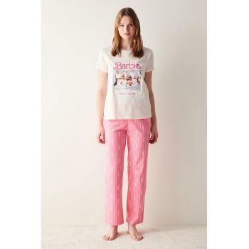 Bluza de pijama din amestec de bumbac cu imprimeu Barbie la reducere