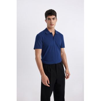 Tricou polo slim fit din amestec de modal