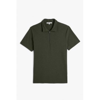 Tricou polo uni cu fenta cu fermoar