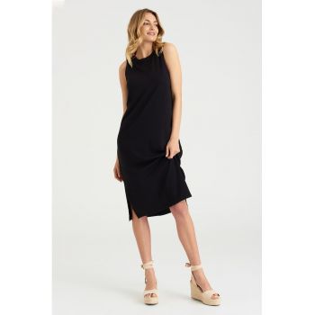 Rochie midi din amestec de bumbac organic si modal