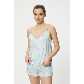 Top de pijama cu decolteu in V si model floral