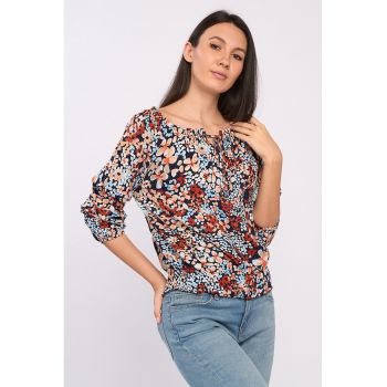 Bluza cu imprimeu floral si maneci 3/4