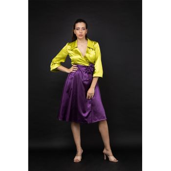 Rochie satinata cu model in doua tonuri