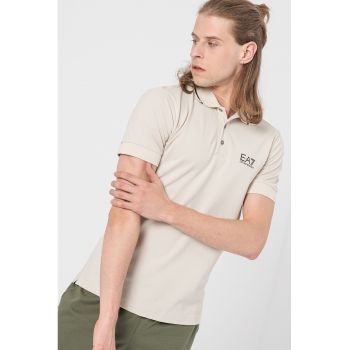 Tricou polo din material pique cu logo pe piept