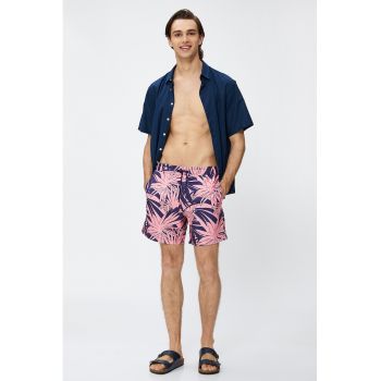 Pantaloni scurti de baie cu banda cu snur in talie si imprimeu tropical de firma original