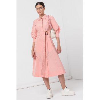 Rochie midi din amestec de bumbac cu o curea in talie