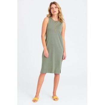 Rochie midi din amestec de bumbac organic si modal