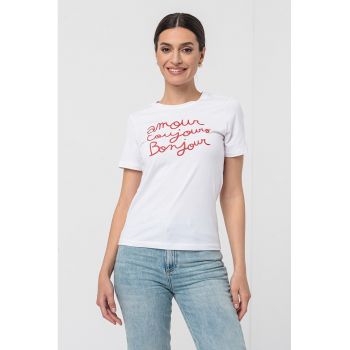 Tricou de bumbac cu decolteu la baza gatului