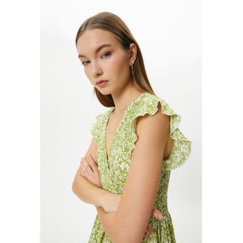 Rochie midi cu decolteu in V si model floral